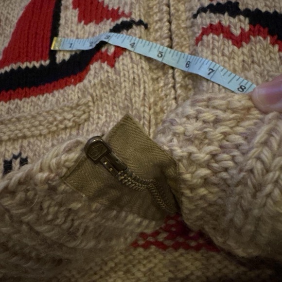Vintage Sailing Wool Knit Cowichan Zip Cardigan 1950-70s cream red black - Picture 8 of 8